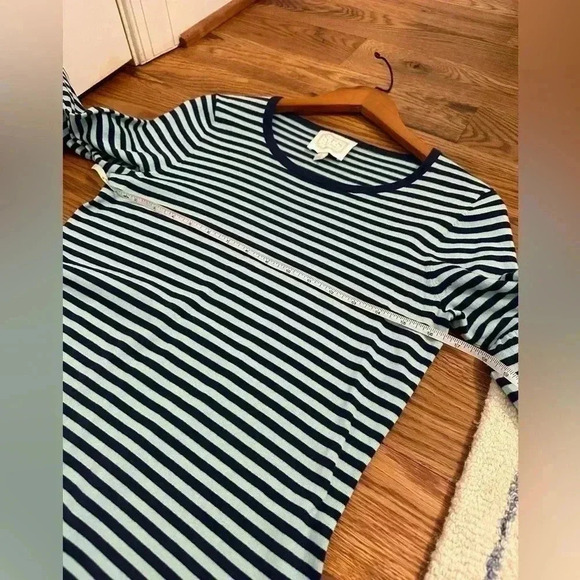 Sail to Sable STS Navy and Aqua Striped Bell Sleeve Sweater Dress M - Picture 8 of 11